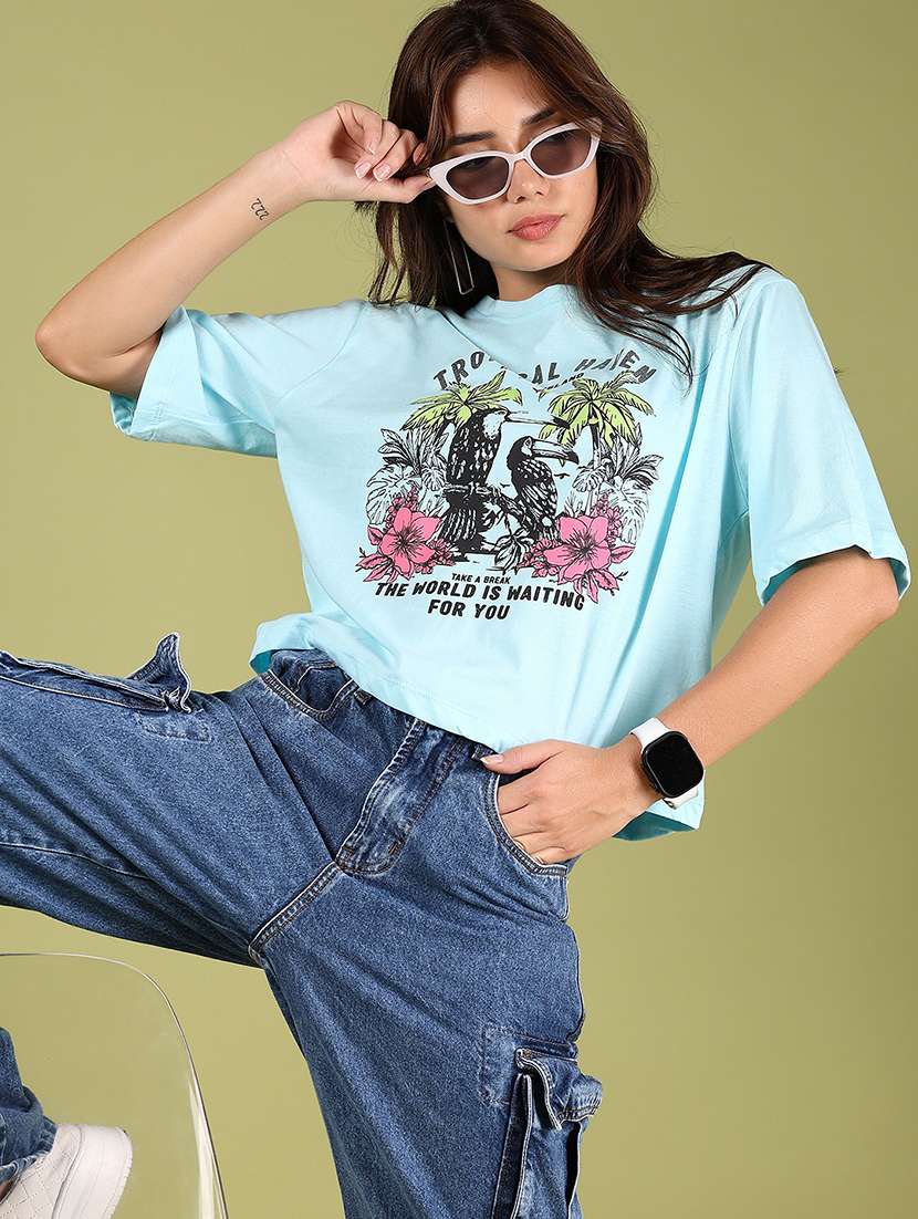 women printed short sleeves boxy t-shirt