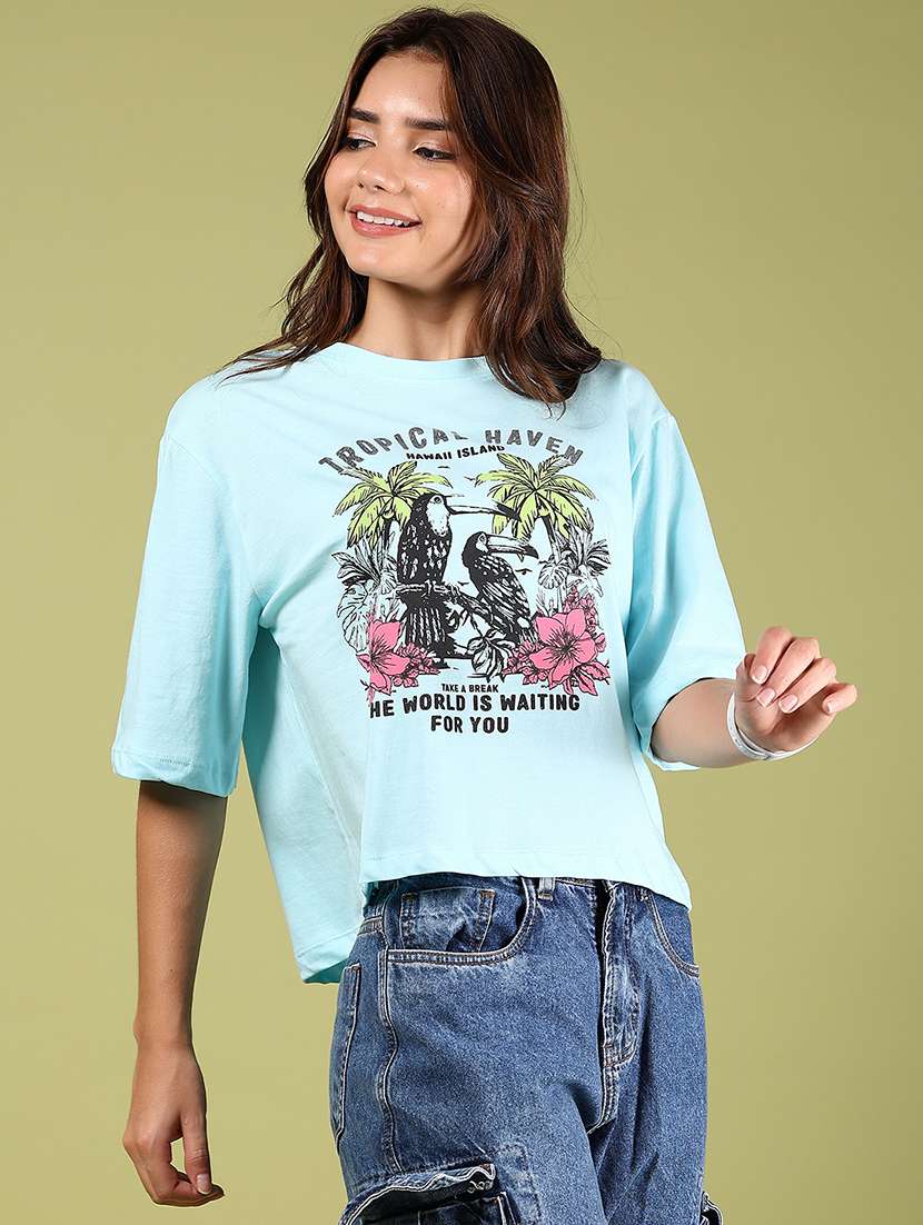 women printed short sleeves boxy t-shirt - 21795266 -  Standard Image - 1