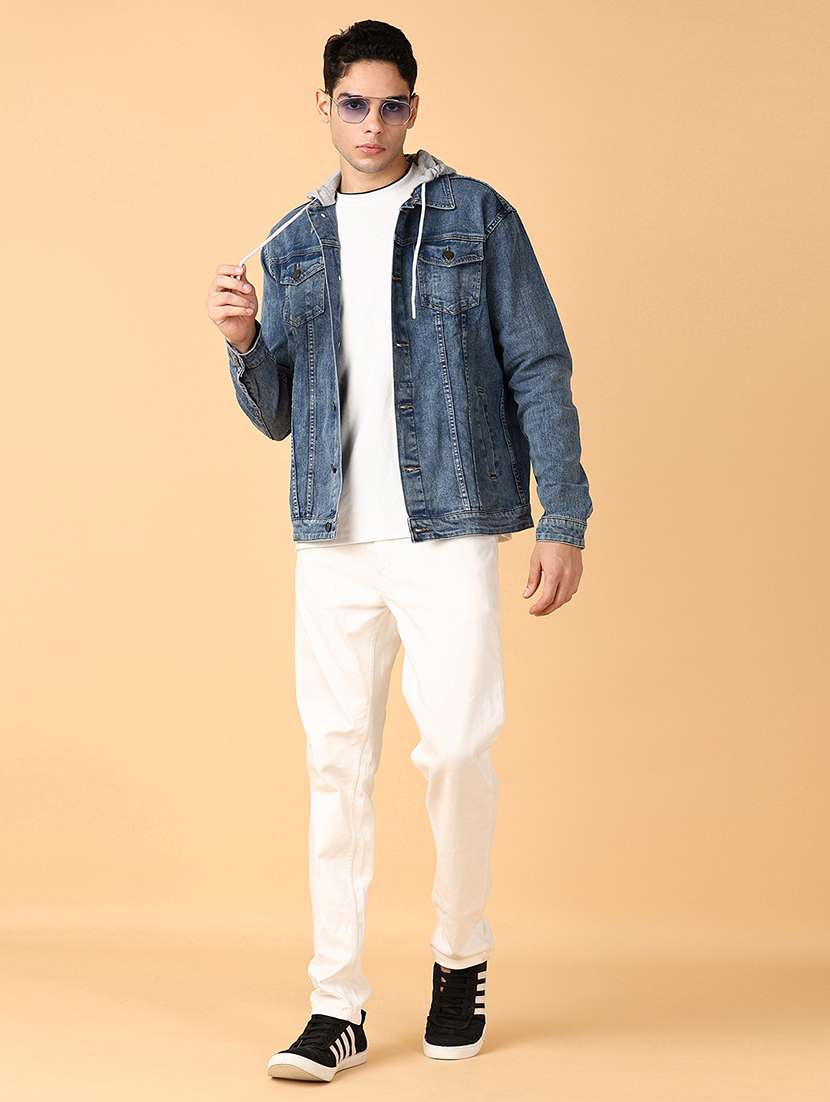 men typographic long sleeve hooded denim jacket - 21795314 - Standard Image - 4