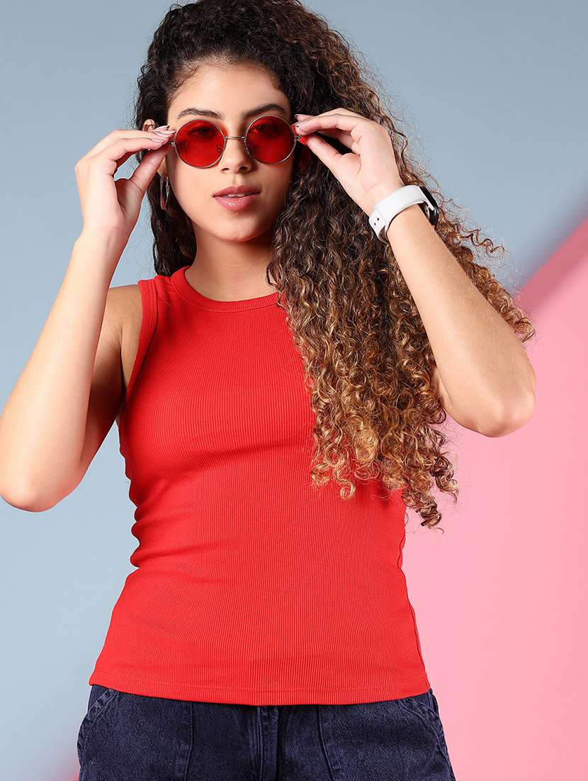 women solid sleeveless tank top