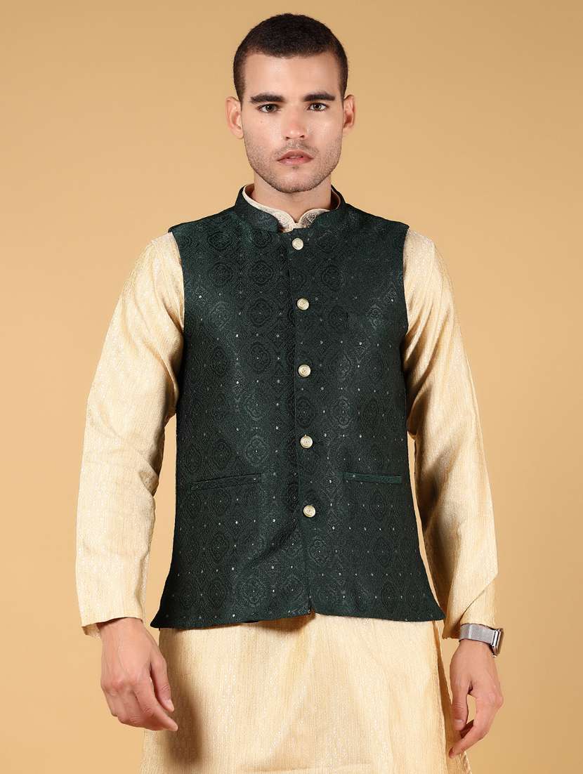 men self designed sleeveless nehru jacket - 21795384 -  Standard Image - 1