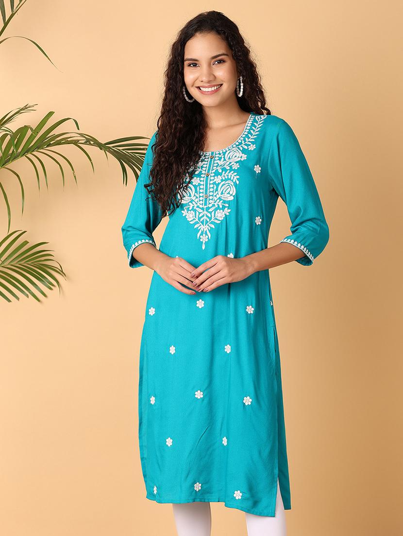 blue embroidered a-line festive wear kurta - 21795555 - Zoom Image - 0