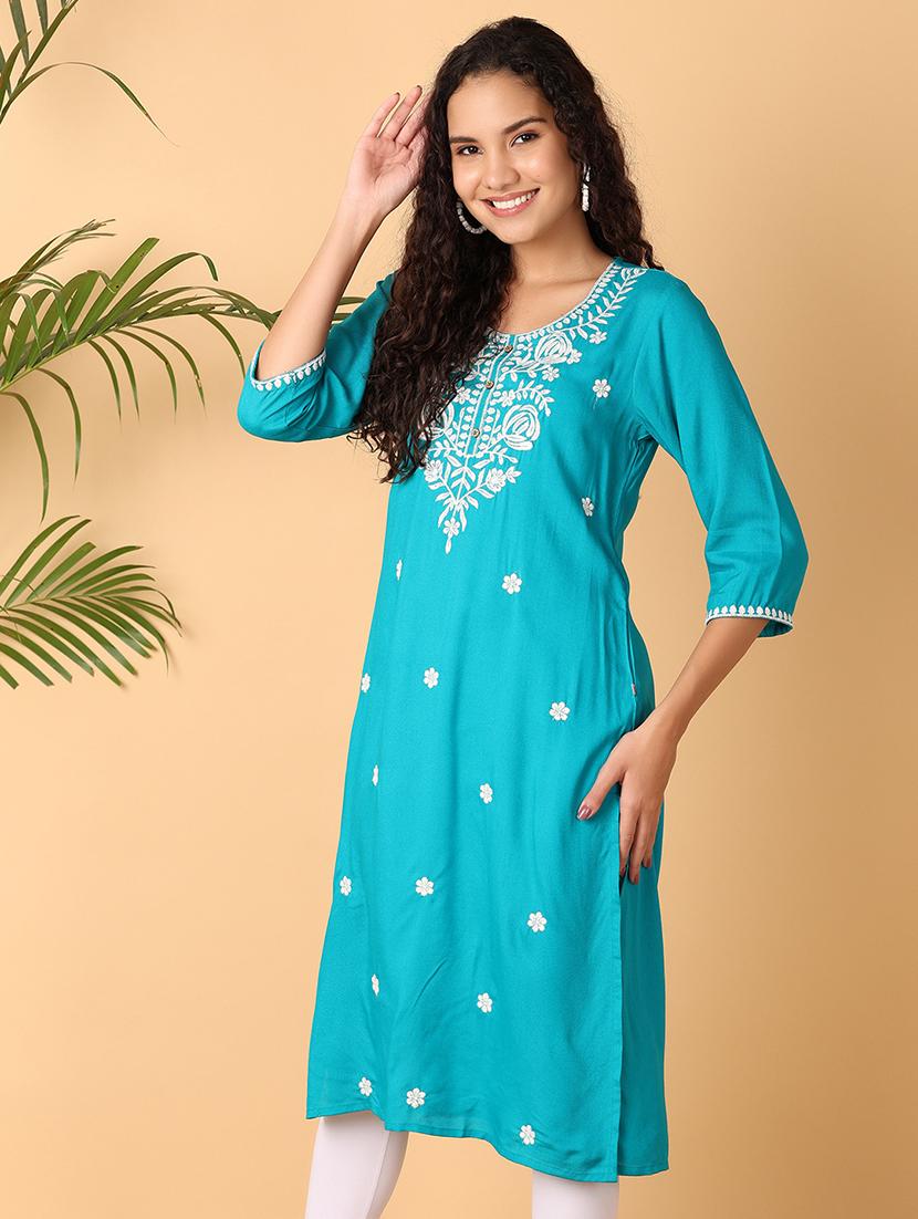 blue embroidered a-line festive wear kurta - 21795555 -  Standard Image - 1