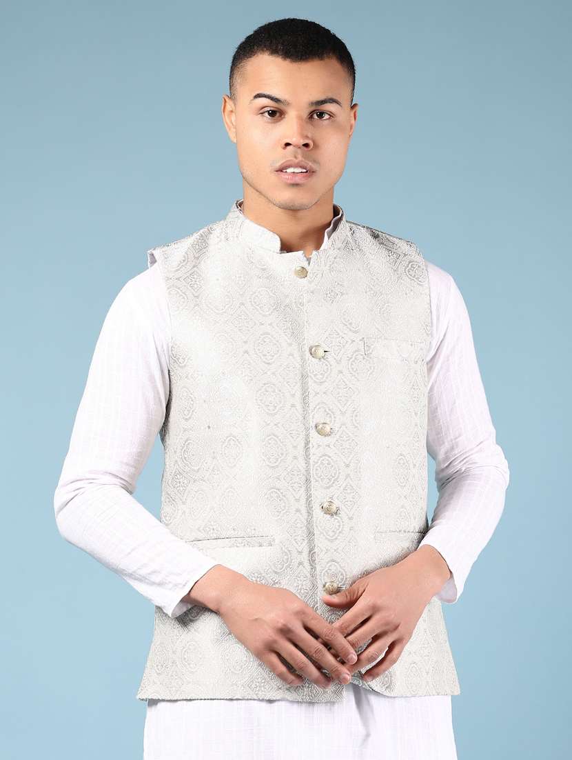 men self design sleeveless regular fit nehru jacket - 21795602 -  Standard Image - 1