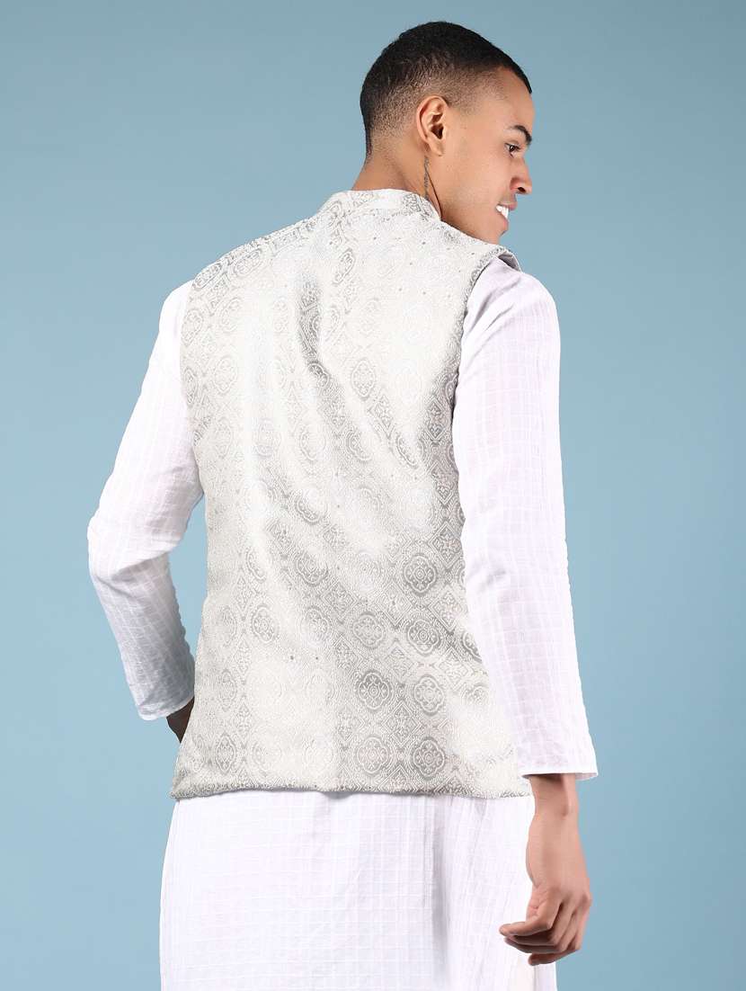 men self design sleeveless regular fit nehru jacket - 21795602 -  Standard Image - 4