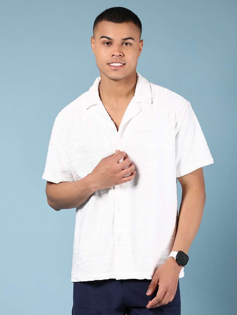 men self design cuban collar loose fit casual shirt - 21796150 -  Standard Image - 1