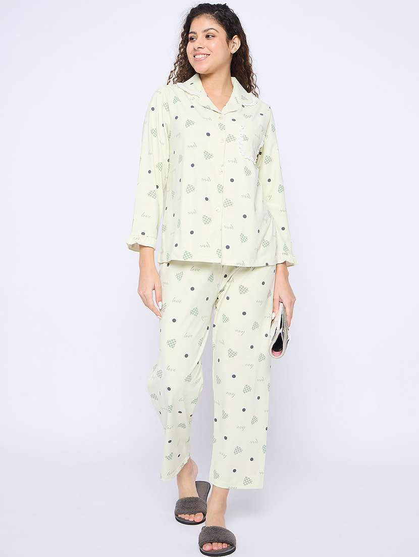 women printed long sleeves nightwear pyjama set - 21796519 -  Standard Image - 1