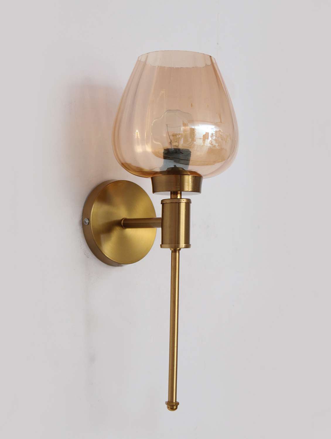 vintage wall sconce brass finish amber color glass
