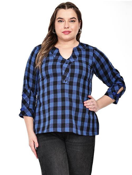 women plus size checkered notch neck top - 21796558 - Standard Image - 0