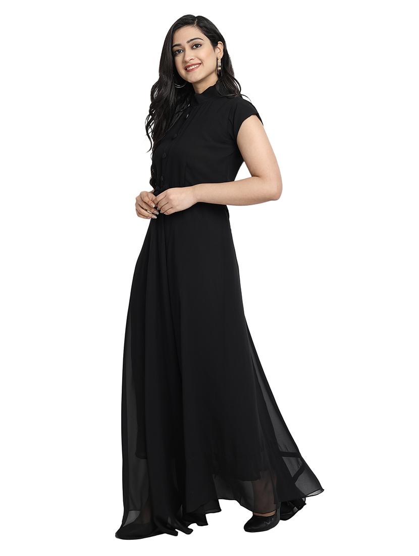 women mandarin neck fit & flared maxi dress - 21796559 - Standard Image - 1
