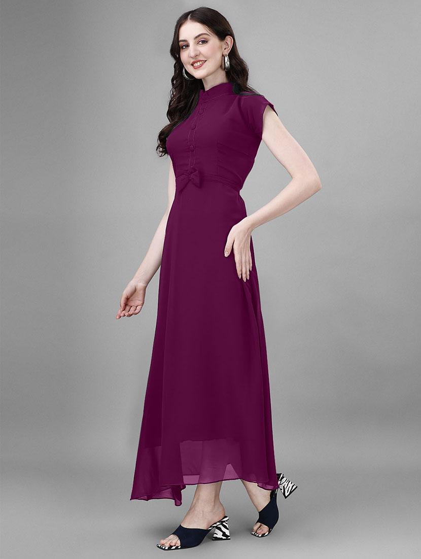 women mandarin neck fit & flared maxi dress - 21796567 -  Zoom Image - 0