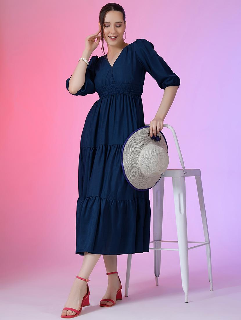 women puff sleeves overlap neck tiered dress - 21796648 - Zoom Image - 0
