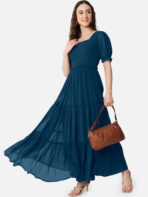 women puff sleeves overlap neck tiered dress - 21796661 -  Standard Image - 0