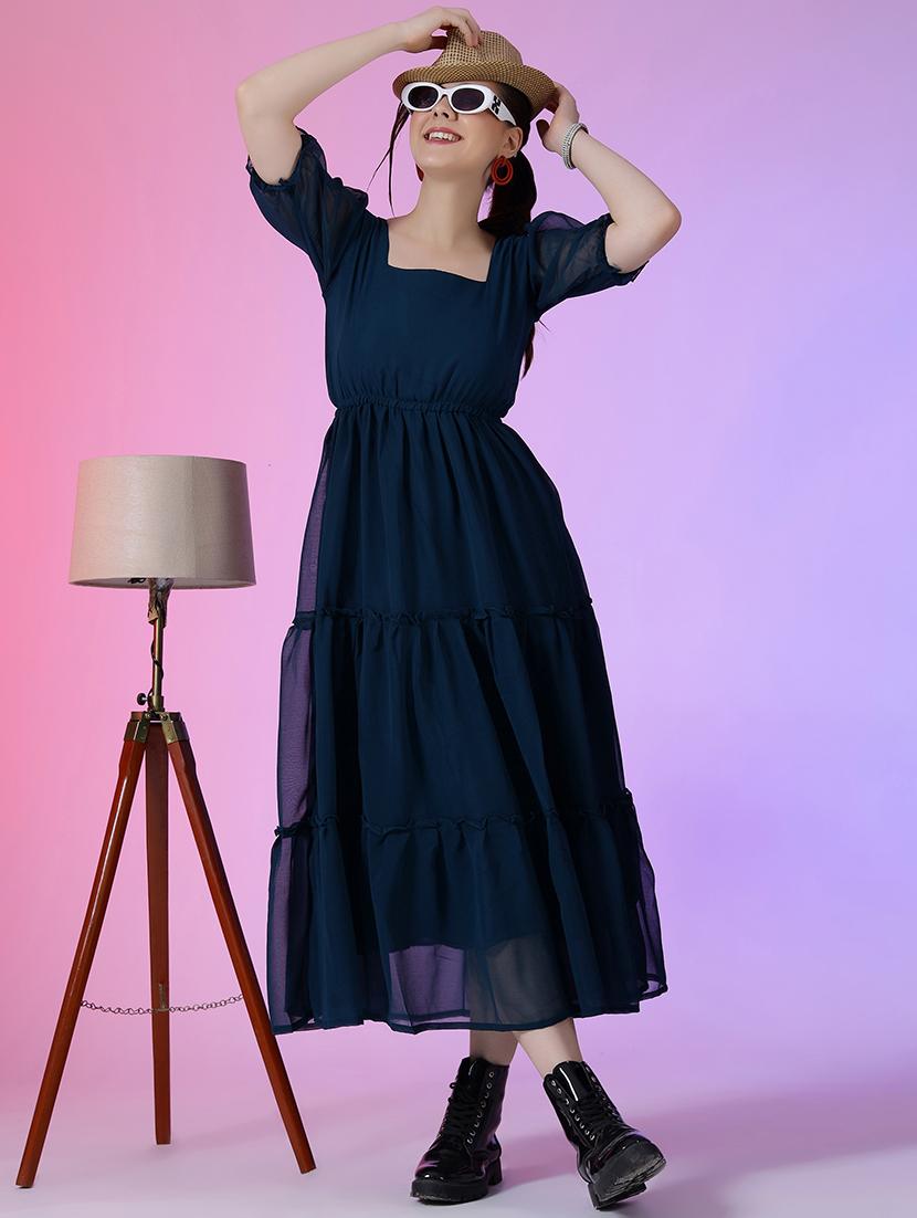 women puff sleeves square neck tiered dress - 21796682 -  Zoom Image - 0