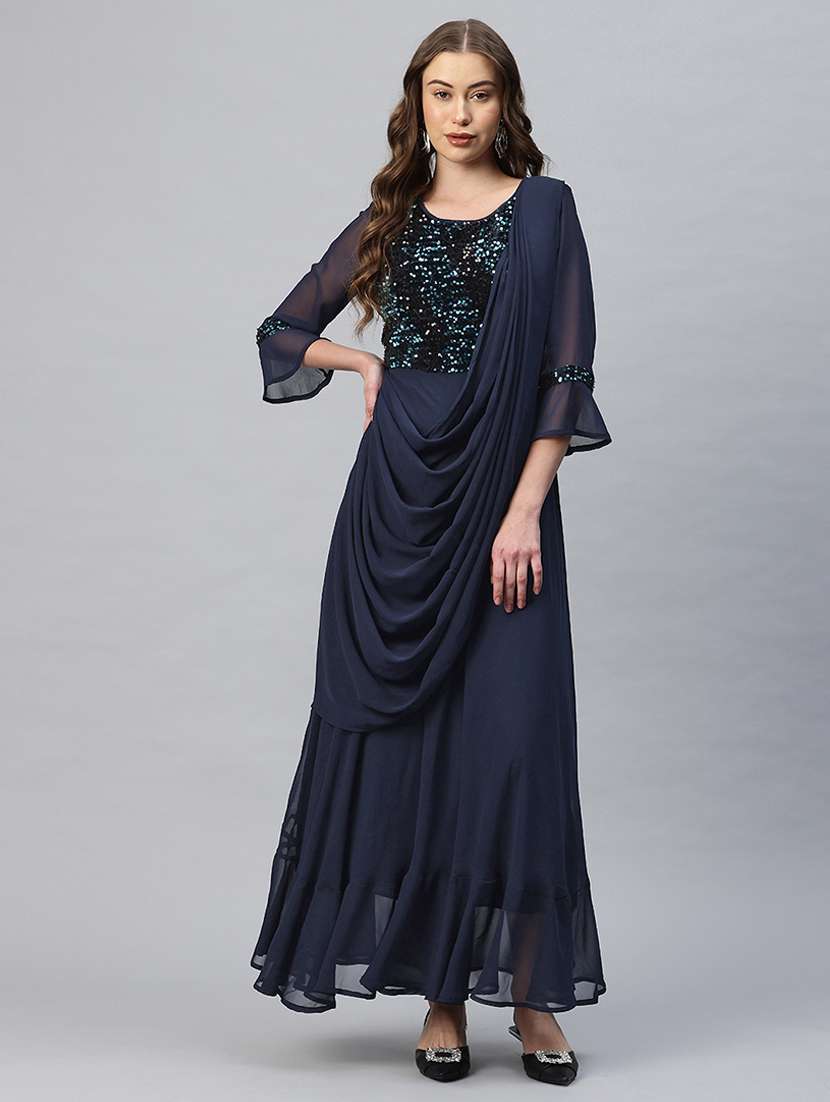 women embellished bell sleeves fusion set