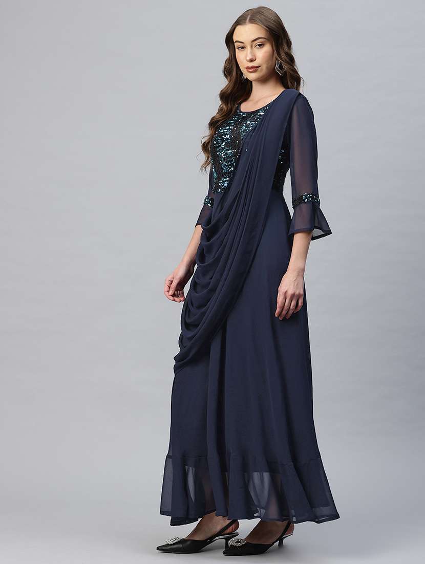 women embellished bell sleeves fusion set - 21796763 -  Standard Image - 1