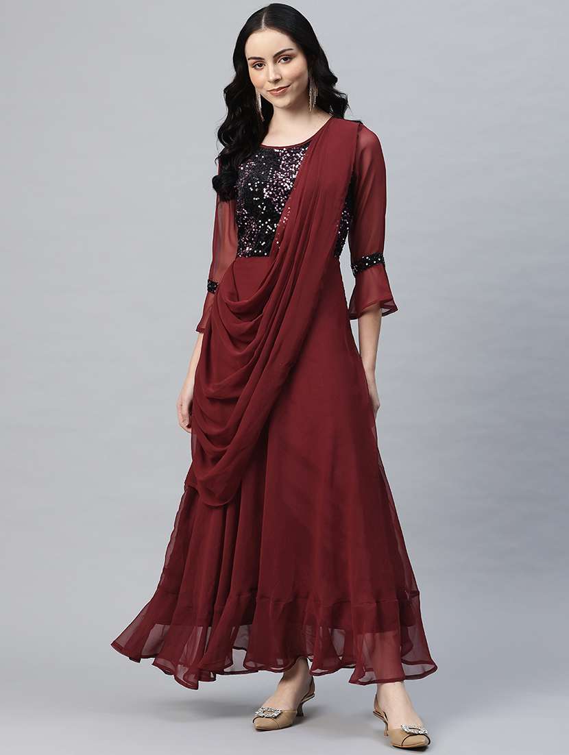 women embellished bell sleeves fusion set - 21796764 -  Standard Image - 1