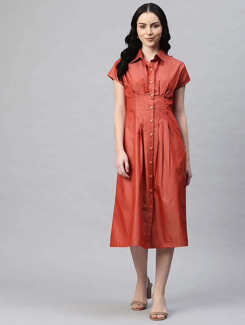 women solid collared shirt dress