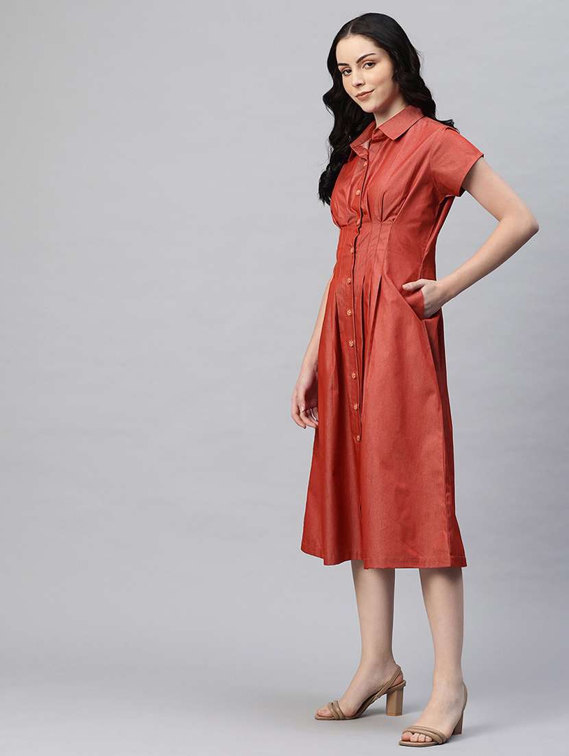 women solid collared shirt dress - 21796766 -  Standard Image - 1