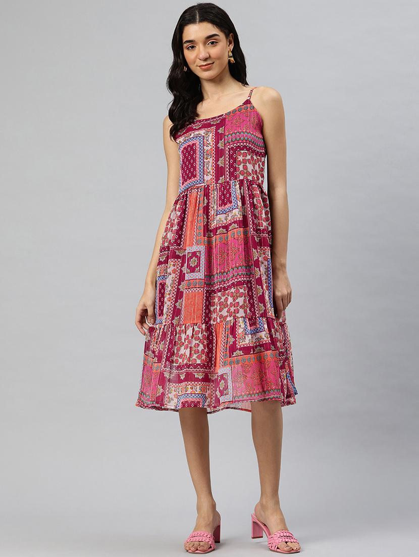 women printed shoulder strap sleeveless tiered dress - 21796770 -  Standard Image - 1