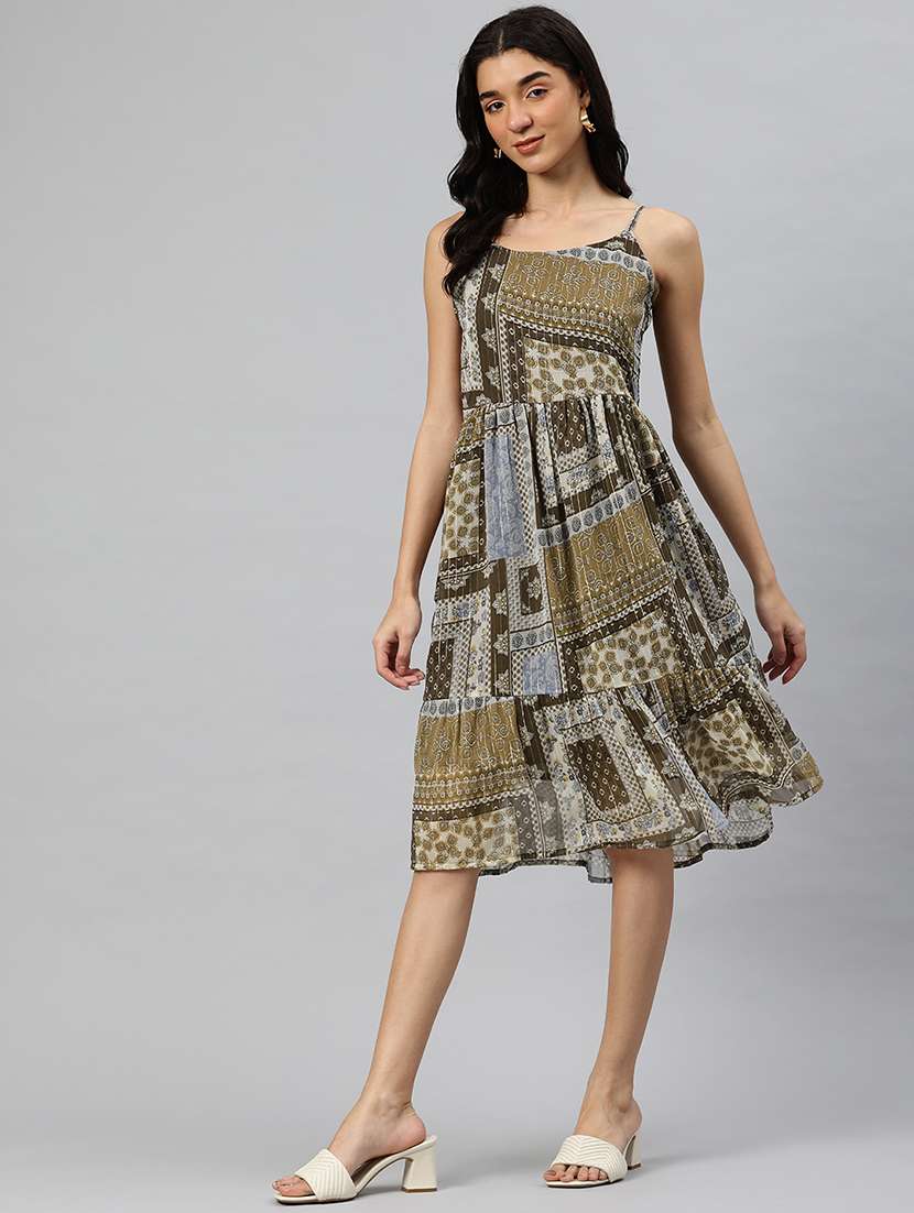 women printed shoulder strap sleeveless tiered dress - 21796771 -  Standard Image - 1