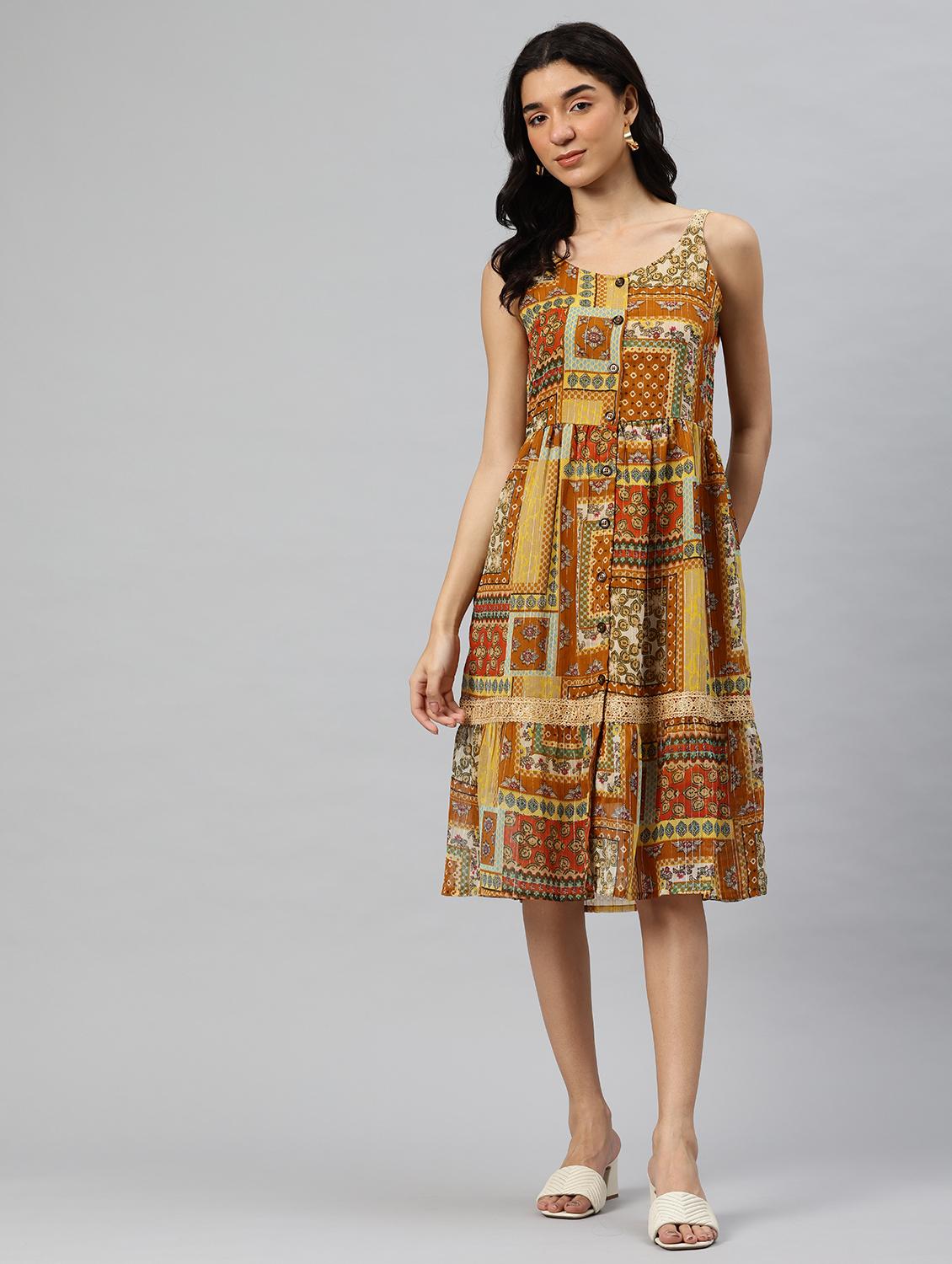 women printed shoulder strap sleeveless dress - 21796772 -  Standard Image - 1