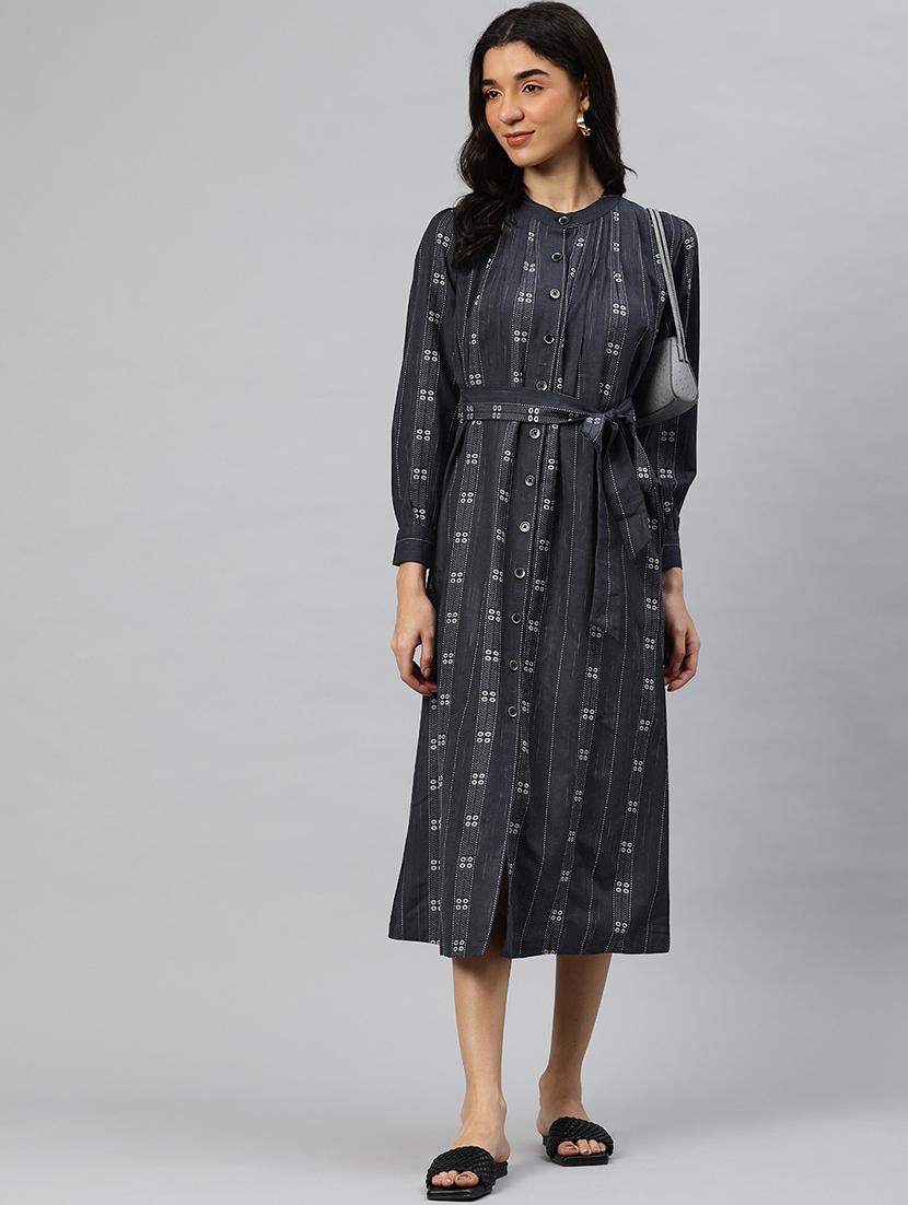 women self designed mandarin neck a-line dress - 21796773 -  Zoom Image - 0