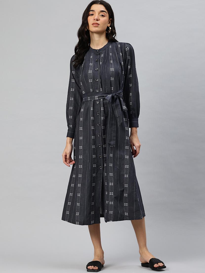 women self designed mandarin neck a-line dress - 21796773 -  Standard Image - 1
