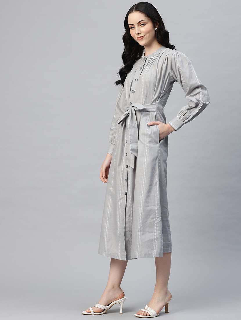 women self designed mandarin neck a-line dress - 21796774 -  Standard Image - 1