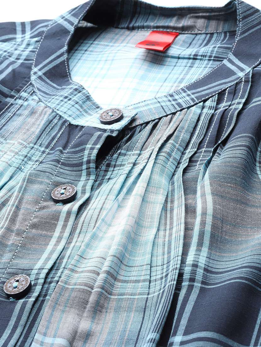 women checkered mandarin neck shirt dress - 21796775 -  Standard Image - 4