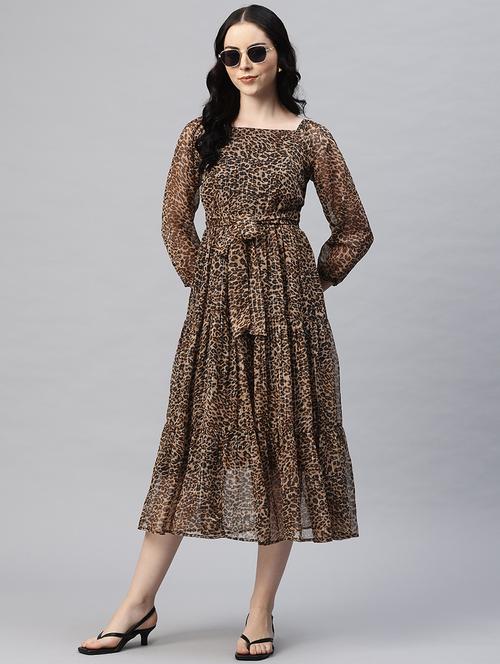 women animal print puff sleeves tiered dress - 21796779 - Standard Image - 0