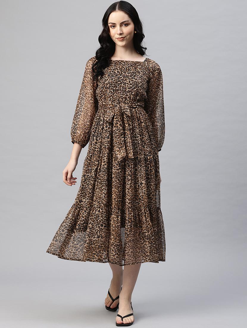 women animal print puff sleeves tiered dress - 21796779 - Standard Image - 1