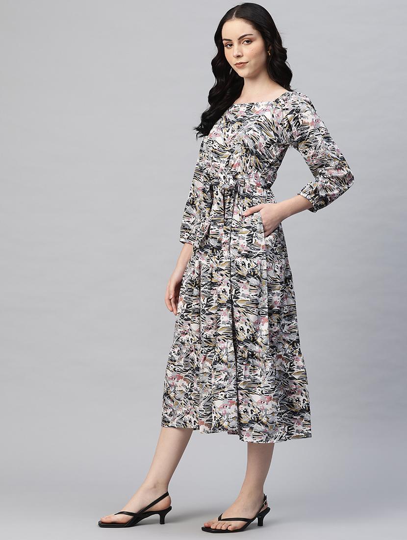 women printed puff sleeves tiered dress - 21796780 - Standard Image - 1