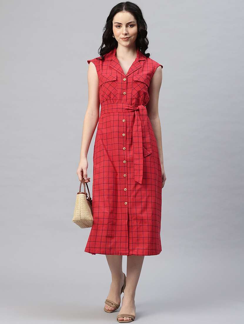 women checkered sleeveless shirt dress