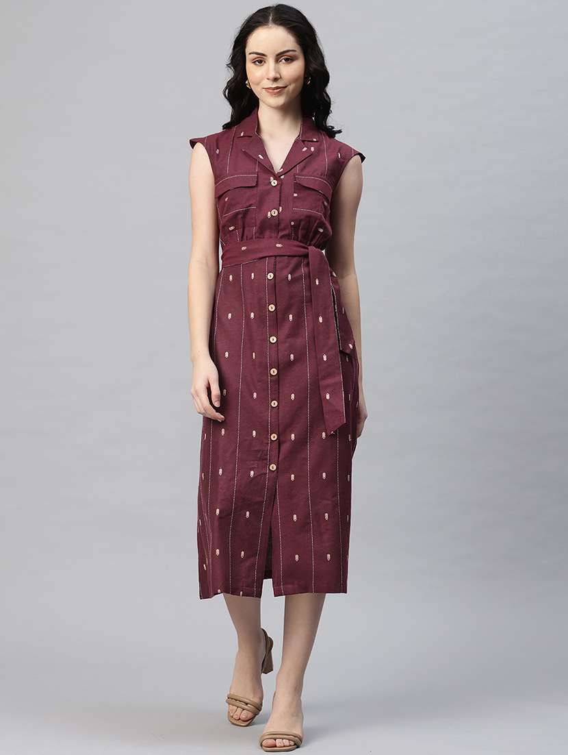 women self designed sleeveless shirt dress - 21796782 -  Standard Image - 1