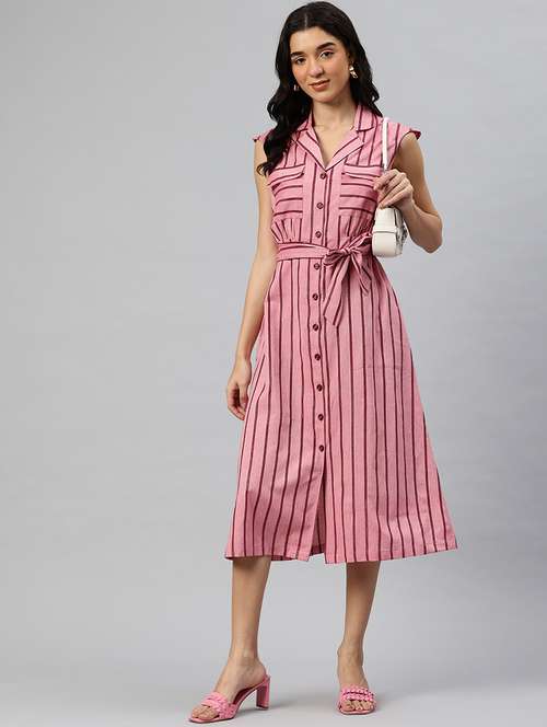 women striped sleeveless shirt dress - 21796784 - Standard Image - 0