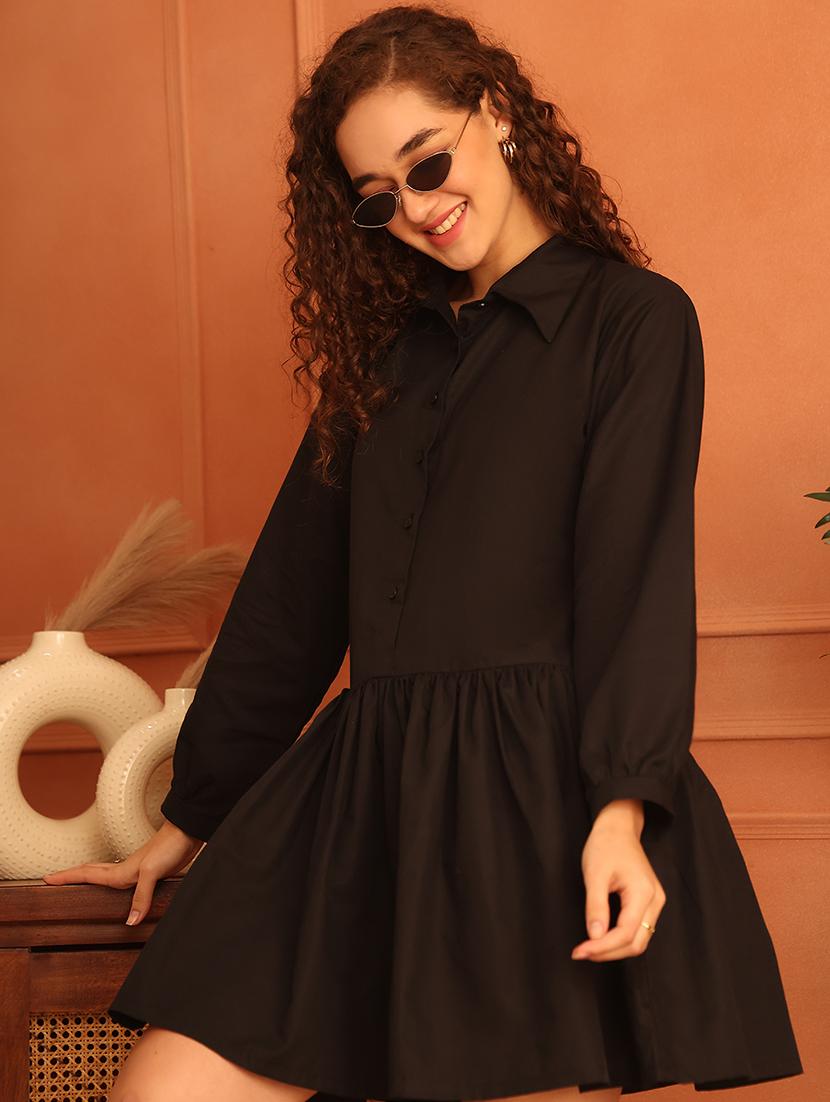 women puff sleeves collared tiererd dress - 21796959 - Standard Image - 4