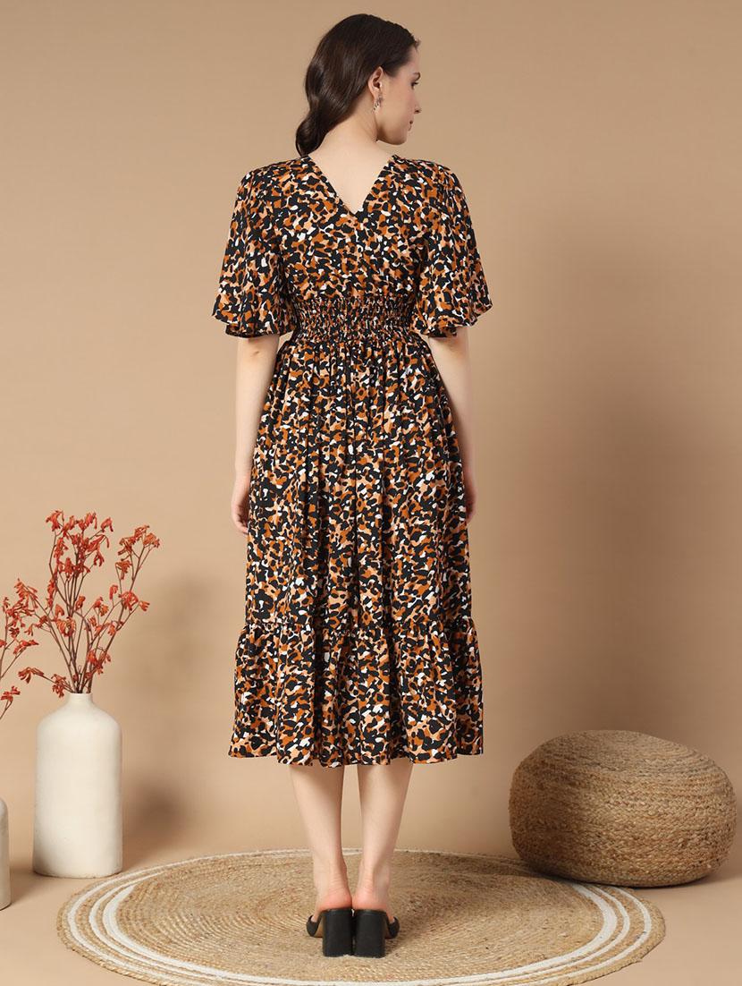 women animal printed bell sleeve tiered dress - 21796970 - Standard Image - 1