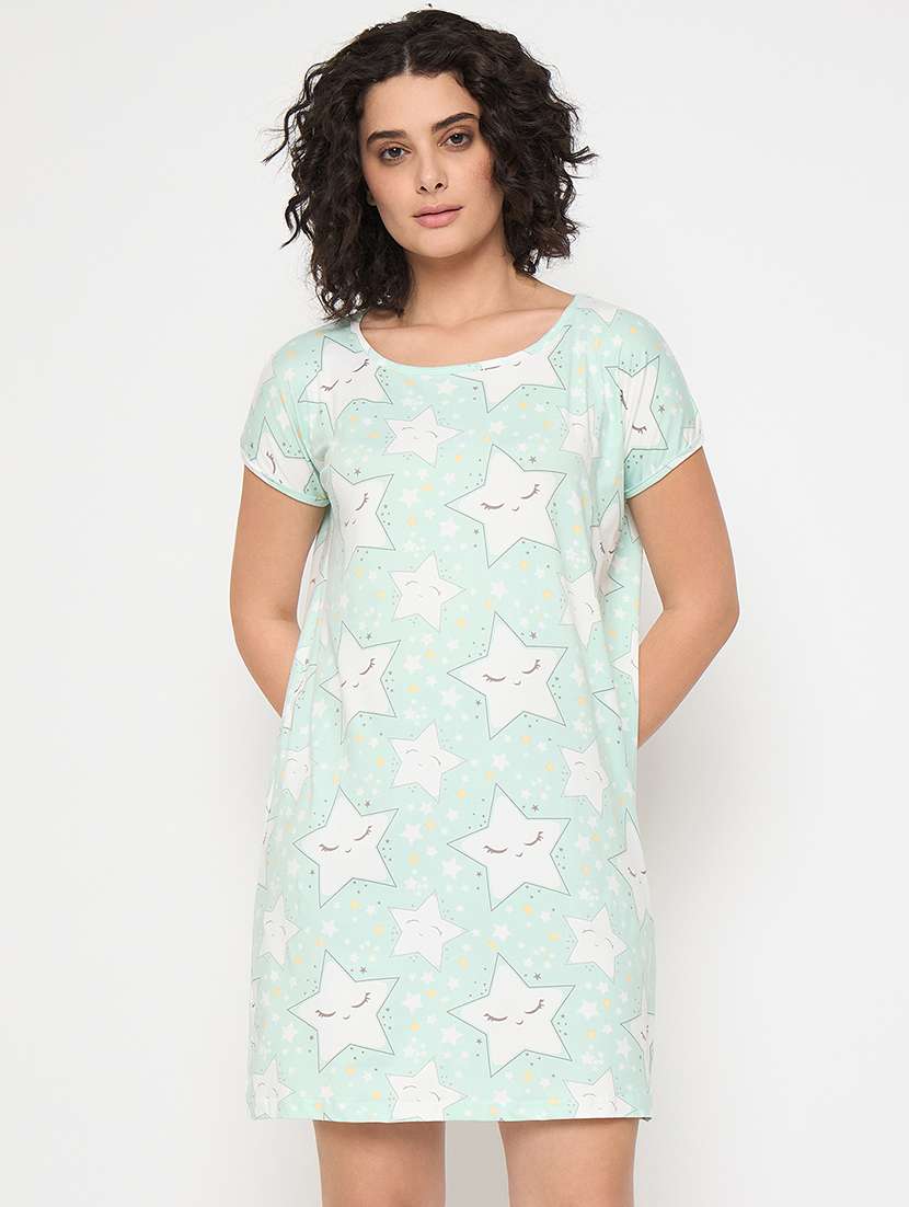 women printed short sleeves sleepshirt