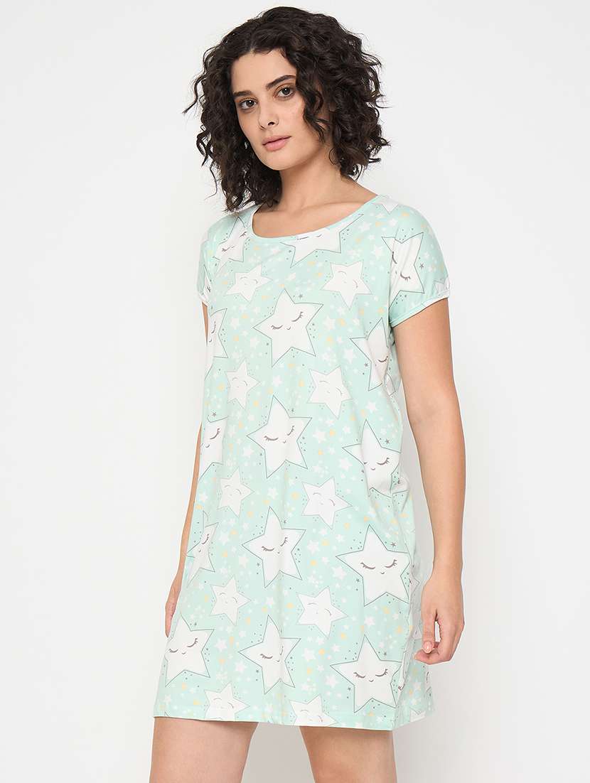 women printed short sleeves sleepshirt - 21797044 - Standard Image - 1