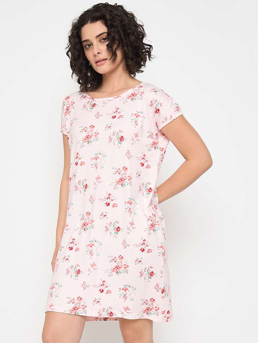 women floral printed short sleeves sleepshirt - 21797046 - Standard Image - 1
