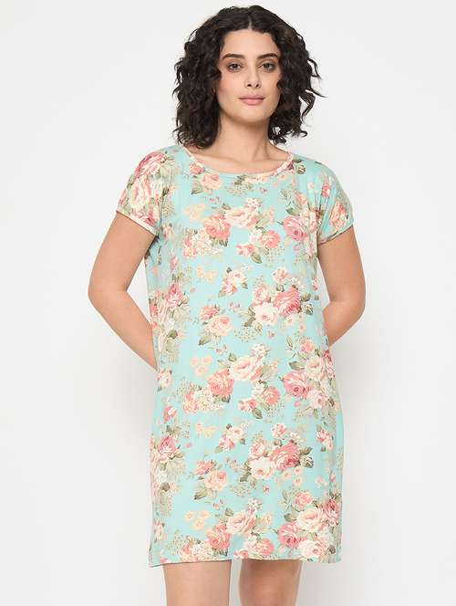 women floral printed short sleeves sleepshirt - 21797047 - Standard Image - 0