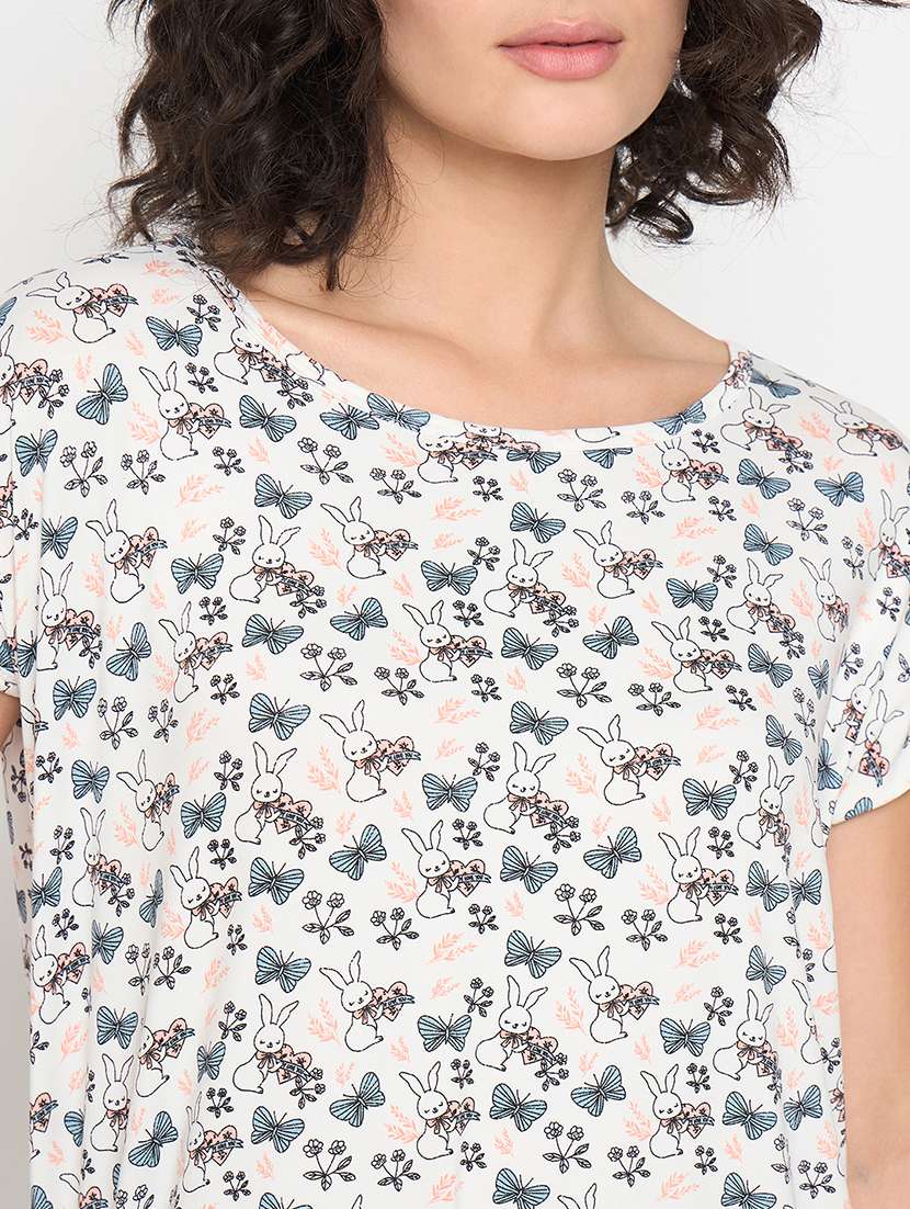 women printed short sleeves sleepshirt - 21797050 - Standard Image - 4