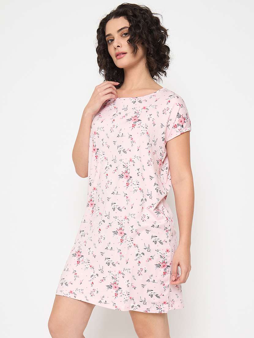 women floral printed short sleeves sleepshirt - 21797051 - Standard Image - 1