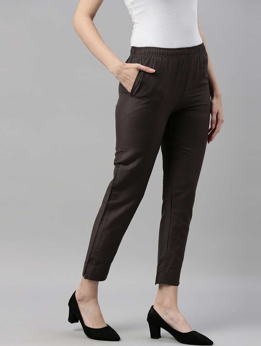 women solid mid rise ankle length tapered pant - 21797065 -  Standard Image - 1