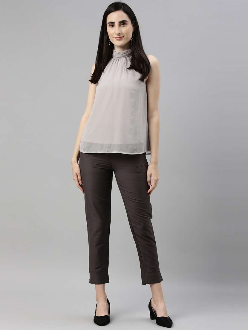 women solid mid rise ankle length tapered pant - 21797065 -  Standard Image - 4