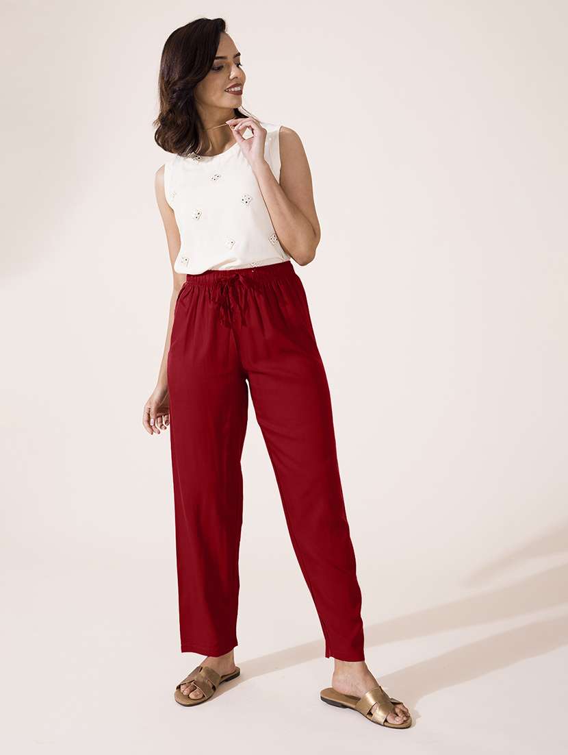 women solid full length straight pant - 21797452 -  Standard Image - 4