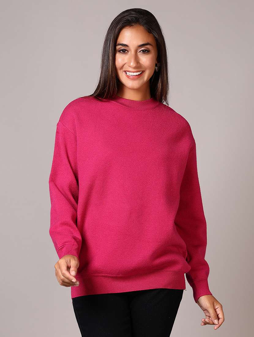 women solid long sleeve regular fit pullover - 21799361 - Zoom Image - 0