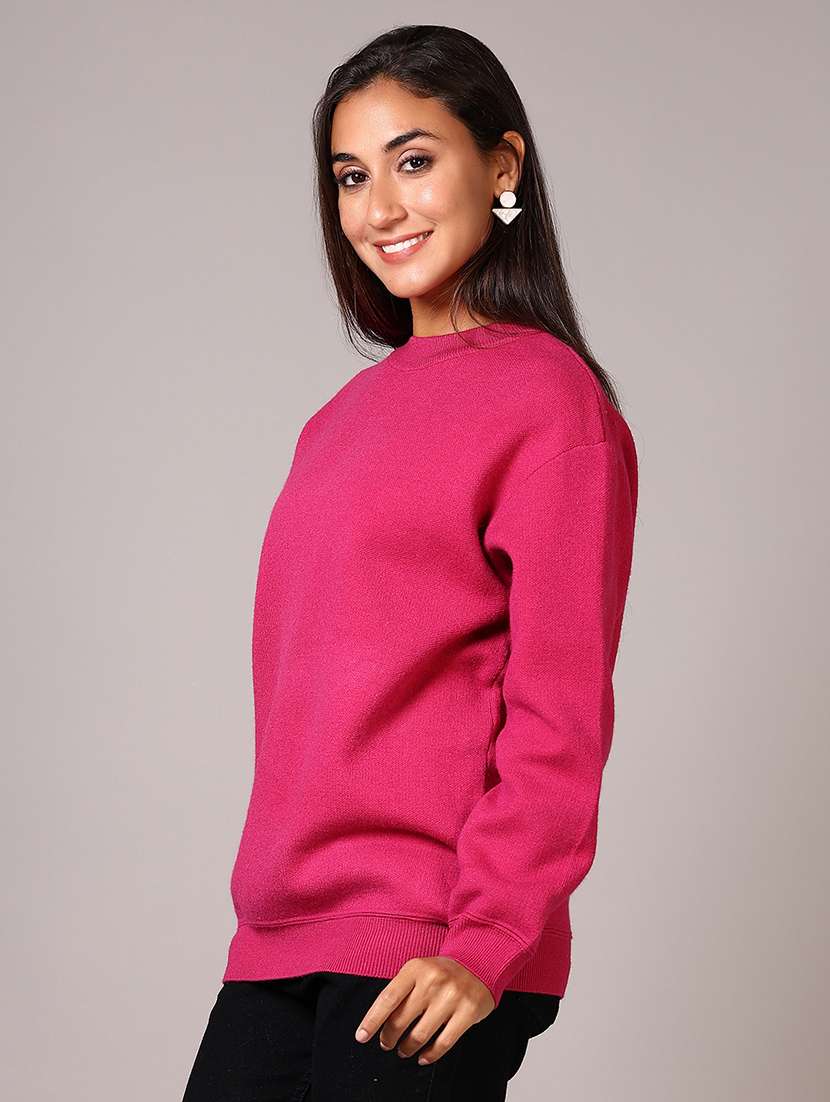 women solid long sleeve regular fit pullover - 21799361 - Standard Image - 1