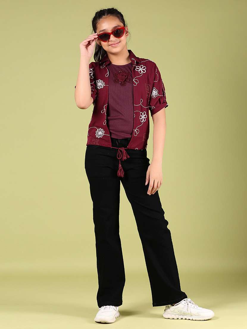 girls solid with work short sleeve top - 21799536 -  Standard Image - 4